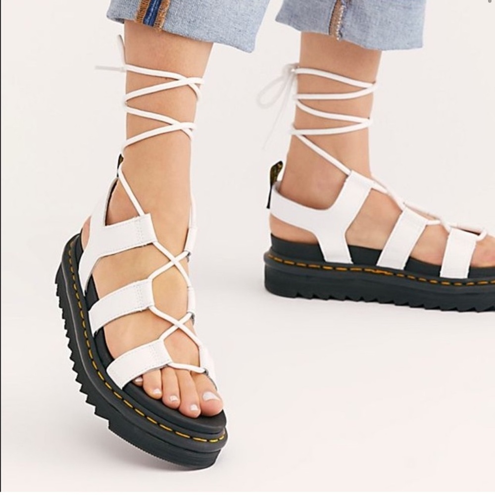 Dr Martens White Chunky Platform Sandals with Straps
